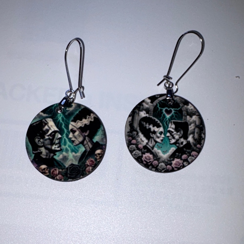 Bride and  Frankenstein monster earring